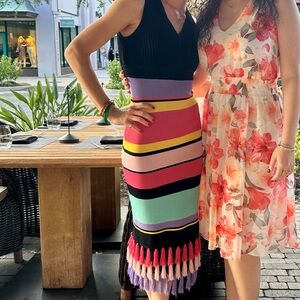 Multicolored Striped Skirt with Tassels